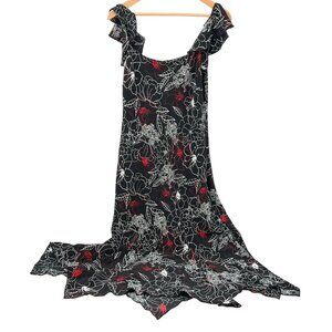 Vintage Jessica Floral Asymmetrical Ruffle Midi Dress